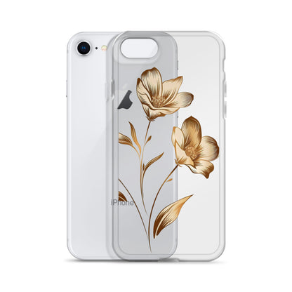 Coque transparente bouquet de fleurs dorées pour iPhone®