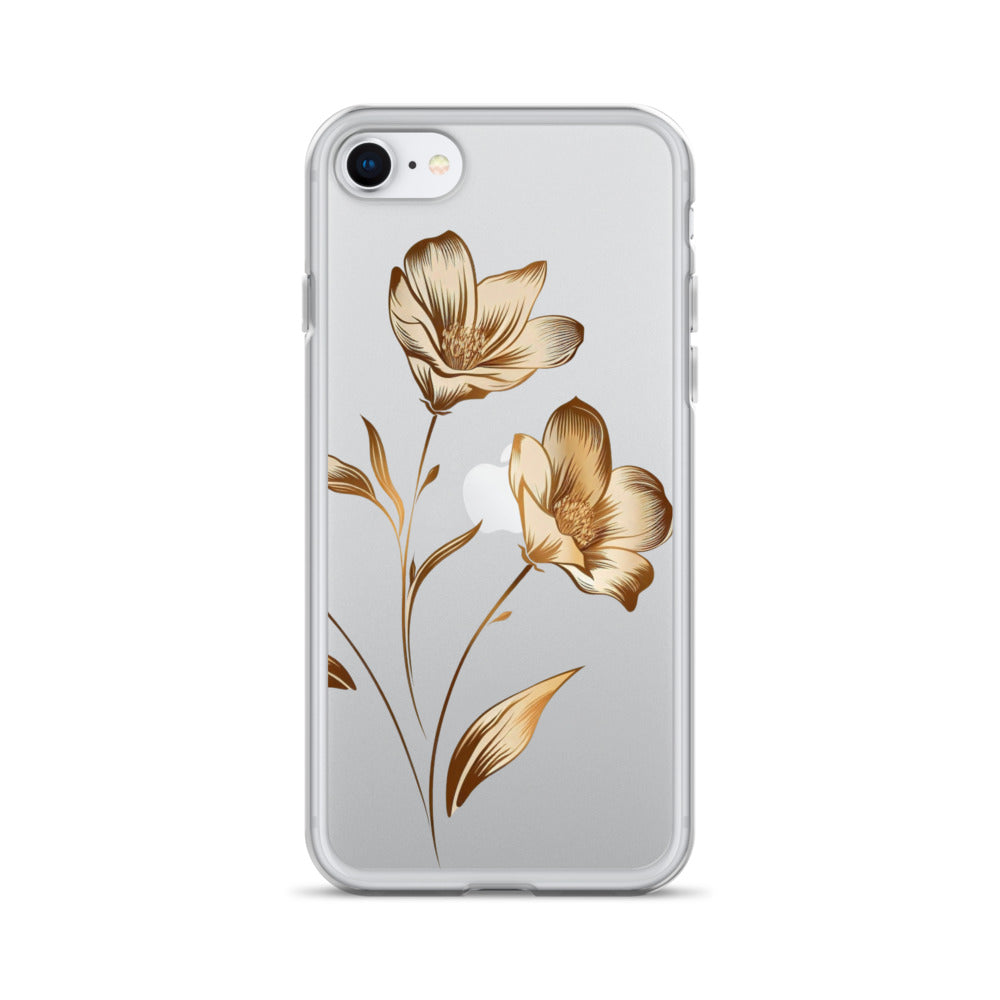 Coque transparente bouquet de fleurs dorées pour iPhone®