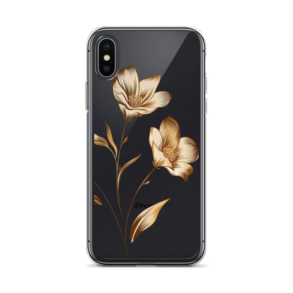 Coque transparente bouquet de fleurs dorées pour iPhone®