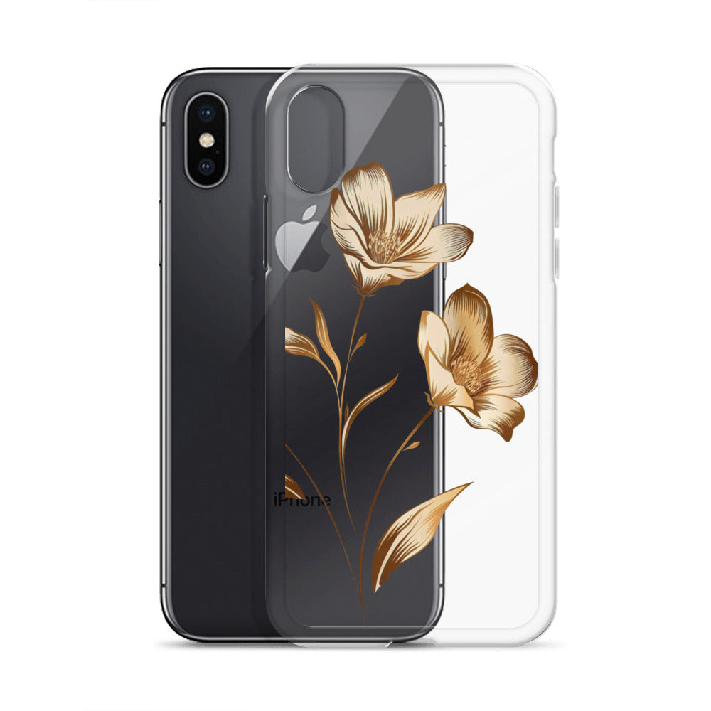 Coque transparente bouquet de fleurs dorées pour iPhone®