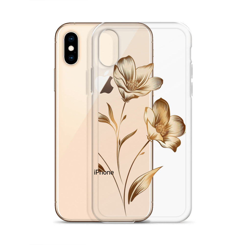 Coque transparente bouquet de fleurs dorées pour iPhone®