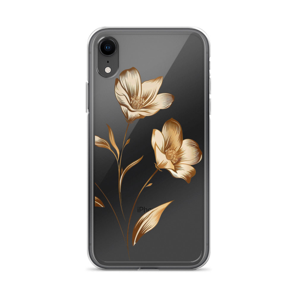 Coque transparente bouquet de fleurs dorées pour iPhone®