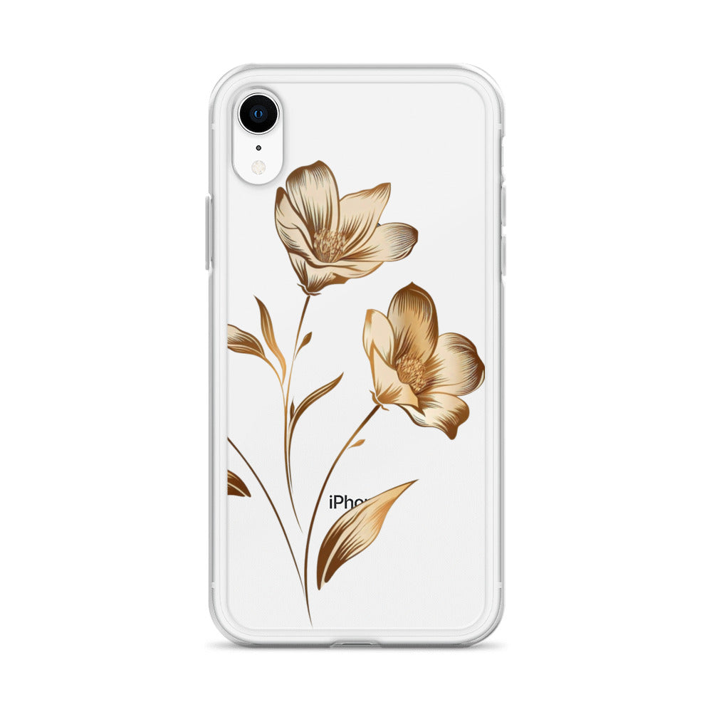 Coque transparente bouquet de fleurs dorées pour iPhone®