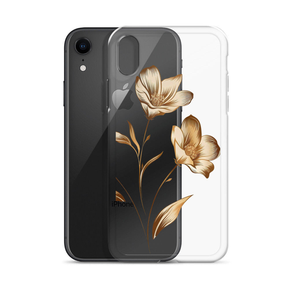 Coque transparente bouquet de fleurs dorées pour iPhone®