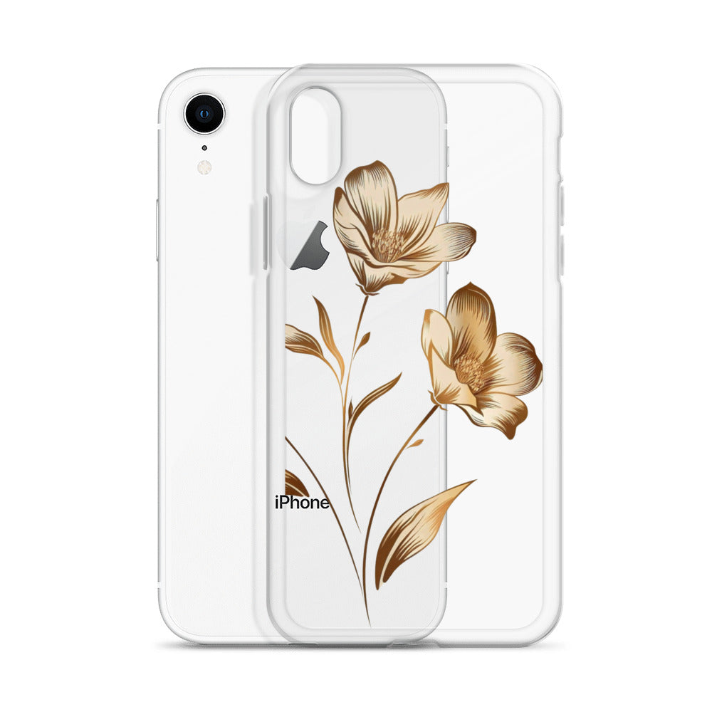 Coque transparente bouquet de fleurs dorées pour iPhone®
