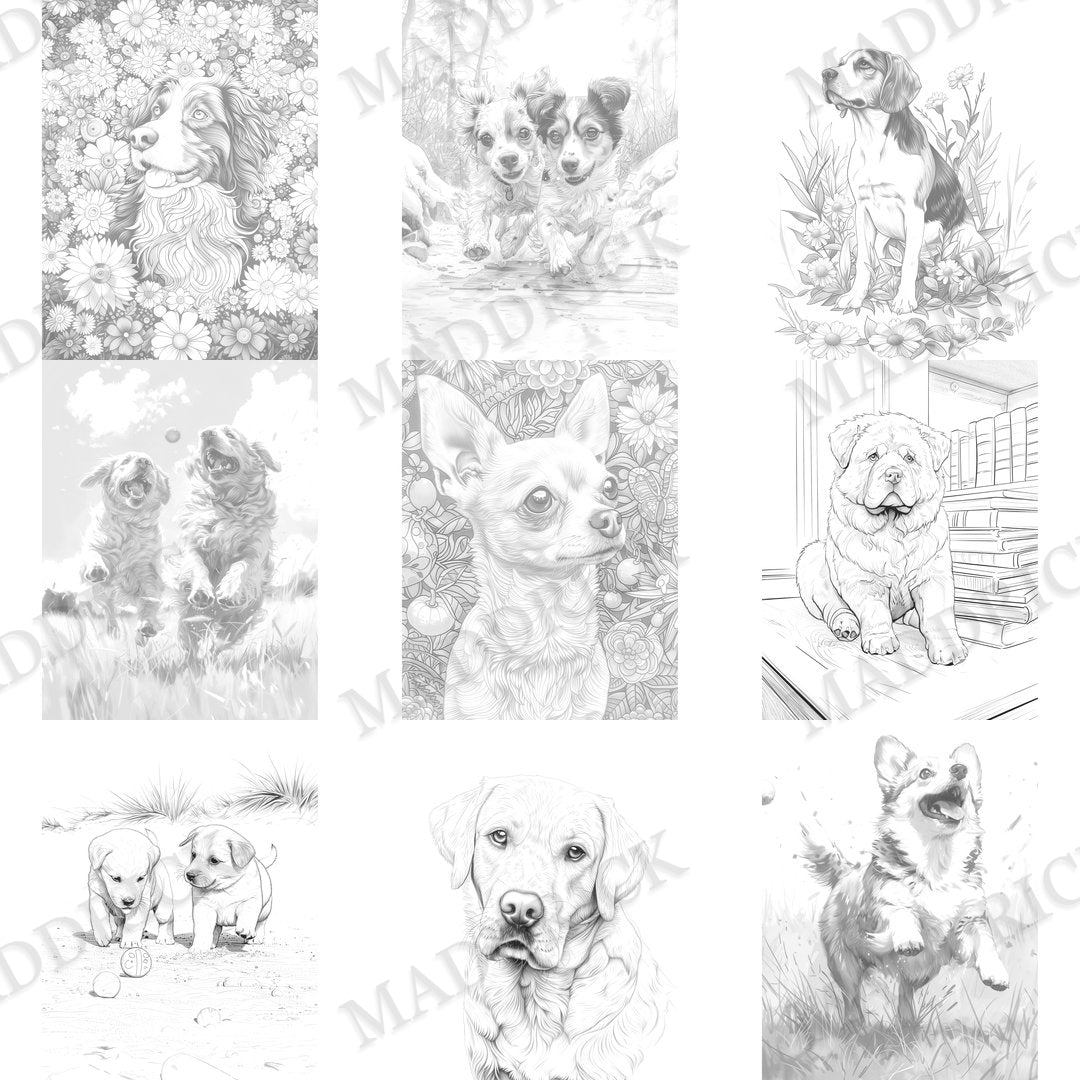 Dog Coloring Pages | Printable Adult Coloring Book PDF (Dogs & Puppies)