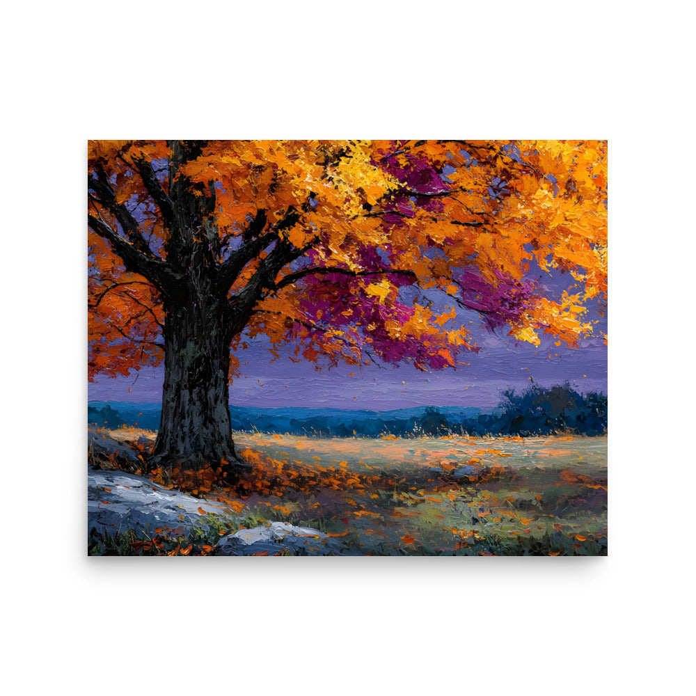 Autumn solo orange tree mountain dusk Poster – Maddrick