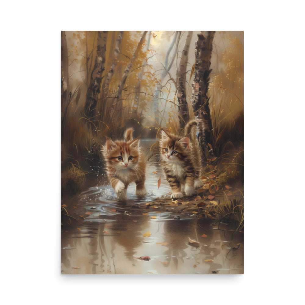Deux chatons tigrés explorant la forêt Affiche