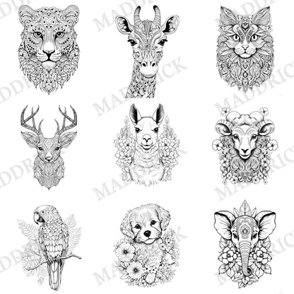 Animals Portraits Digital Coloring Pack