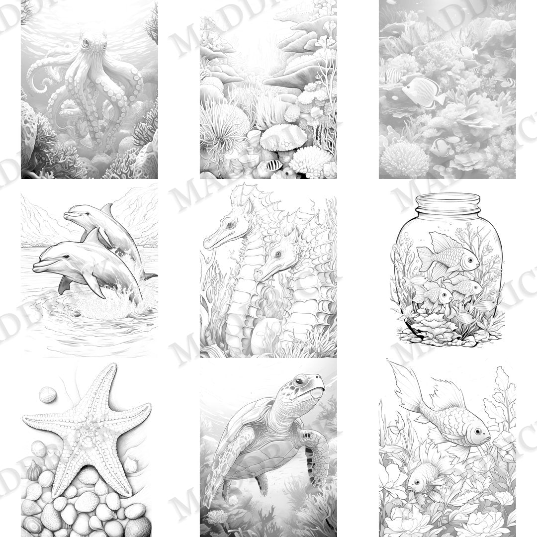 Ocean Coloring Pages | Printable Sea Life Adult Coloring Book PDF