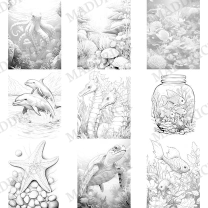 Ocean Coloring Pages | Printable Sea Life Adult Coloring Book PDF